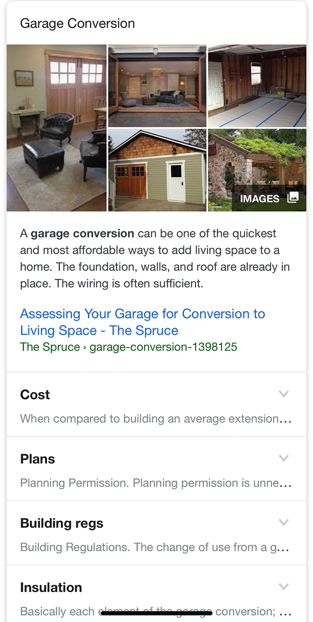Google Featured Snippet: Expanded Snippet - garage conversion