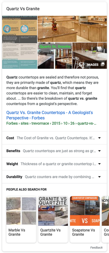 Google Featured Snippet example: Tabbed Featured Snippet