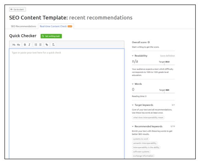 SEM Rush Content Template real time content check 