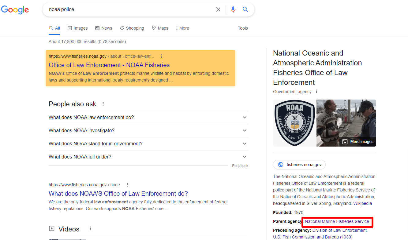 SERP page noaa police