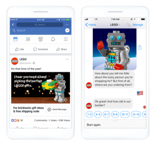 Screenshot of Facebook Messenger chat experience for Lego